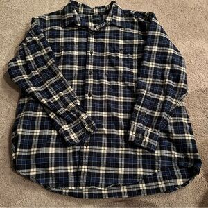 Orvis Heavyweight Big Bear Flannel Blue Plaid Long Sleeved Shirt 2X